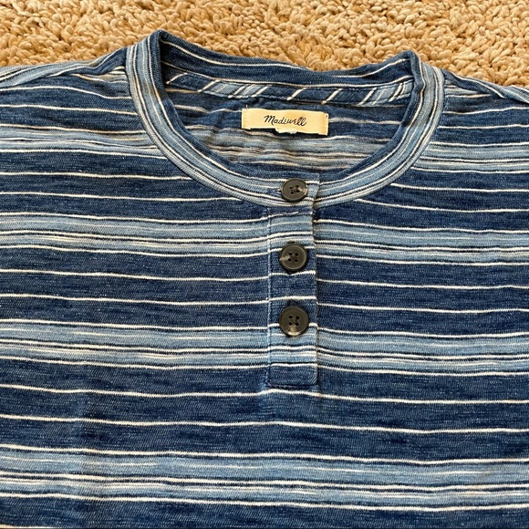 Madewell Roster Henley Tee in Indigo Stripe Size Medium - Picture 3 of 10